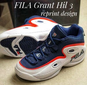 最値!新品!定15400円!名作NBAバスケットシグネチャー!復刻デザイン!フィラ(FILA)グラント ヒル 3高級スニーカー!ネイビー×ホワイト!紺 27