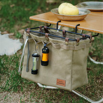 テーブルサイドバッグ 綿帆布製+メッシュバッグ 2種類 収納ラック折り畳み可能 キャンプ アウトドア バーベキュー 収納 ゴミ箱 _画像3