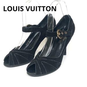 1スタ LOUIS VUITTON ルイヴィトン パンプス オープントゥ 靴 スエード ブラック 黒 レディース 36 美脚