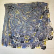 エトロ　大判スカーフ　シルク　ペイズリー　ブルー系　約130×132cm　0430-19-02_画像1