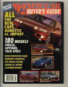 【d2017】1991年 [MOTOR TREND] '92 NEW CAR BUYER'S GUIDE／アキュラビガーGS、アウディ100CS、BMW 325i、ビュイックルセイバー、...