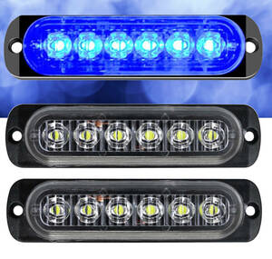 【2本セット】 LED 6連 12V ストロボ 超薄型 バーライト ランニングライト ★ 走行灯 点滅警告 ハザードランプ (ブルー)