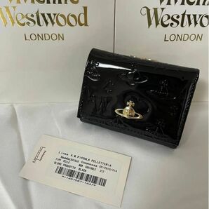 Vivienne Westwood ヴィヴィアンウエストウッド 三つ折り財布　ミニウォレット　エナメルブラック