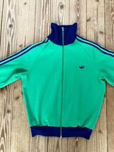 70s 80s ビンテージ Adidas アディダス トラックジャケット ジャージ デサント トレファイル 西ドイツ グリーンADS-4F 4号 ナイキ 古着_画像2