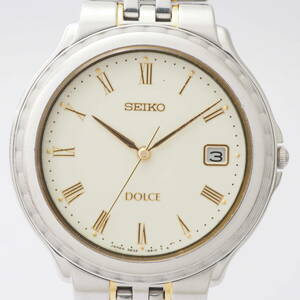 セイコー ドルチェ 5E32-6B00 R1 SEIKO DOLCE デイト SS クォーツ コンビベルト アイボリー文字盤 ローマン ボーイズ腕時計[391982-BO2