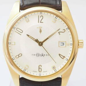 トラサルディ TRD-2820 TRUSSARDI SS デイト クォーツ ゴールド×シルバー 50周年記念 革ベルト メンズ 腕時計 2005本限定[1025/2005-AF8