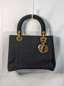 THR-529　Christian Dior　クリスチャンディオール　レディディオール　カナージュ　キルティング　ブラック　ゴールド　ハンドバッグ