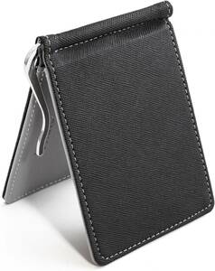 グレー [CedarPhil] マネークリップ メンズ 二つ折り 財布 カードケース 薄い PUレザー ギフトボックス付き (グレ