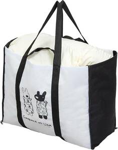 アストロ ランドリーバッグ ホワイト×ブラック リサとガスパール 大容量 マチ幅が変わる 洗える 大きい 羽毛布団 収納バッグ 洗