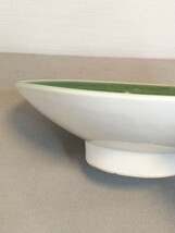 古民具　台座の高いお皿　緑の釉薬　雪月花　直径約２２ｃｍ_画像5