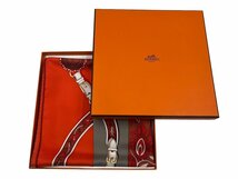 美品 HERMES エルメス スカーフ オレンジ レッド レディース 001797S-28 ブランド ファッション 小物 箱付き 服飾 シルク SILK 本体 高品質_画像1