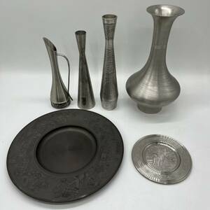 ★☆おまとめ 全6点 錫製 Selangor Pewter セランゴールピューター 花瓶 花器 花入れ 一輪挿し 飾り皿 プレート 置物 #PT57☆★