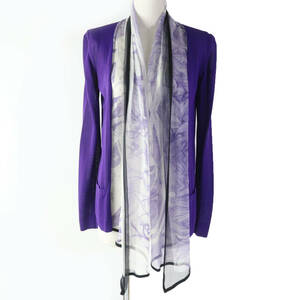 beautiful goods *HERMES Hermes silk 100% total pattern design front open long sleeve cardigan purple 34 France made lady's 