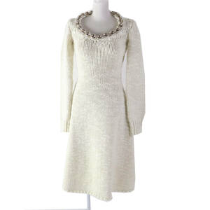 未使用品◎ボッテガヴェネタ 20AW 642897 DRESS HAND KNITS メタルパーツ付き 長袖 ニットワンピース アイボリー XS イタリア製 正規品