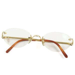極美品○カルティエ 2ポイント オーバル リムレス メガネ 眼鏡 アイウェア ゴールド ブラウン 20 デモレンズ ケース付き フランス製