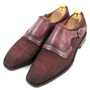  beautiful goods 0 Berluti pa tea n single monk deck shoes / leather shoes purple silver metal fittings 7.5 made in Italy 