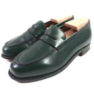 美品▼John Lobb ジョンロブ CHERRY レザー シューズ ローファー グリーン 3 箱・保存袋付き イングランド製 レディース