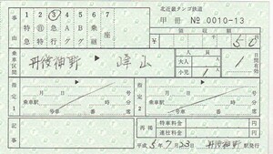 北近畿タンゴ料金補充小児乗車券丹後神野駅発行未使用H5