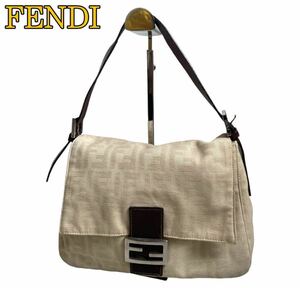 ☆★ FENDI フェンディ ズッカ マンマバケット ワンショルダーバッグ FFロゴ SV金具 ハンドバッグ 肩掛け ベージュ レディース メンズ ★☆