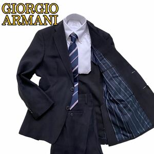 ★【極美品/ 使用感少】 GIORGIO ARMANI ジョルジオアルマーニ スーツ セットアップ リネン混 2B 近年モデル ストライプ柄 S相当 ★