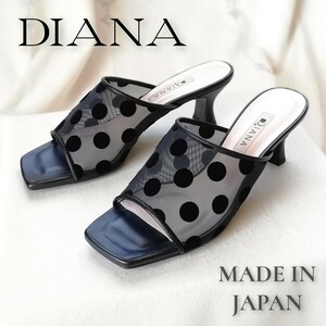 『DIANA/ダイアナ』ドット水玉シアーサンダル/ミュール/シースルー/ スクエアトゥ/黒/M/23〜23.5cm