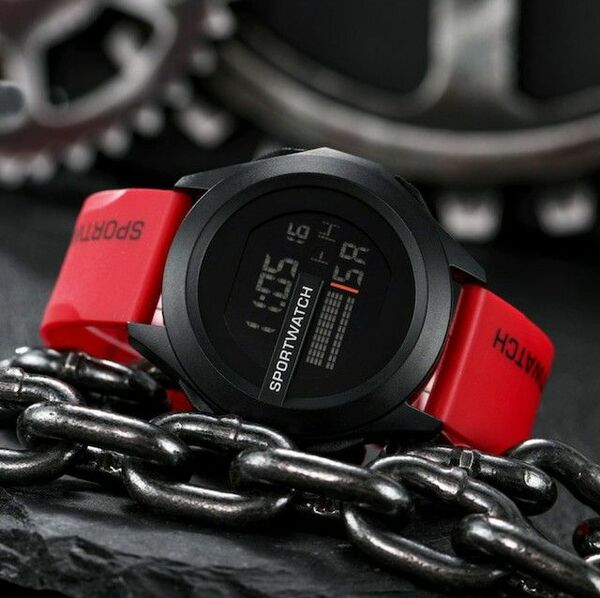 T0478 新品 男女兼用 LED 防水 スポーツ デジタル ウォッチ 腕時計 赤