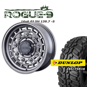 FARM ROGUE-9 マットガンメタリック 16×6J/5H -5 ダンロップ グラントレックMT2 245/75R16 ワイドタイプ 4本セット