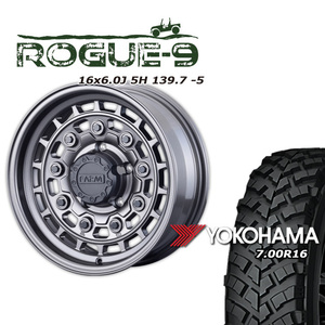 FARM ROGUE-9 マットガンメタリック 16×6J/5H -5 ヨコハマ ジオランダー MT+ ワイルドトラクション 7.00R16 4本セット