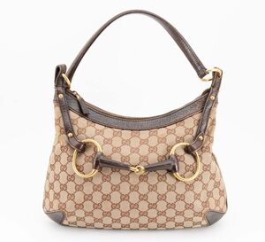 1円 GUCCI グッチ GGキャンバス レザー ホースビット ショルダーバッグ 肩掛け ワンショルダーバッグ ロゴ 114890 24-1615