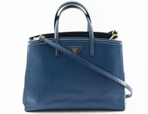 1円 PRADA プラダ サフィアーノ エナメルレザー 2WAYハンドバッグ トートバッグ スト付 トライアングルロゴ ブルー系 24-1728_画像1