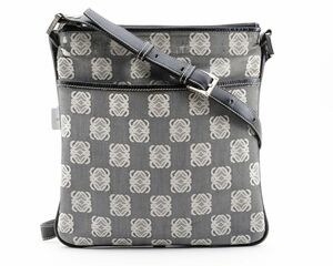 1円 LOEWE ロエベ アナグラム キャンバス レザー ショルダーバッグ 斜めかけ 外ポケット ロゴプレート 24-1707