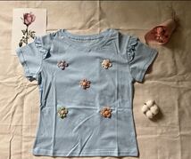 子供服 可愛い 刺繍 キッズ 半袖 Tシャツ 女の子 ベビー トップス綿100％ ブルー120cm_画像9