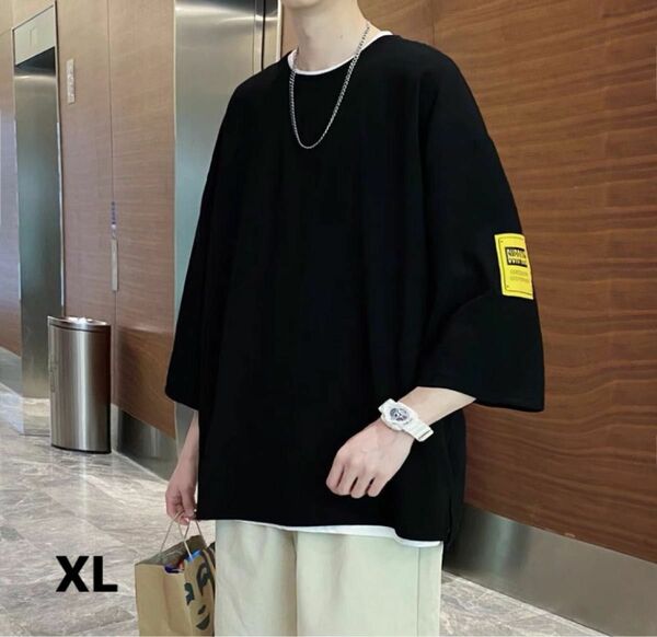 XL 黒メンズ オーバーサイズ Tシャツ 半袖 韓国 ストリート