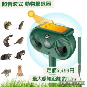 定価4,499円 超音波式 動物撃退器 害獣撃退 猫/鳥/犬/アライグマ ネズミ除け 超音波スピーカー LED強力フラッシュライト 赤外線センサー