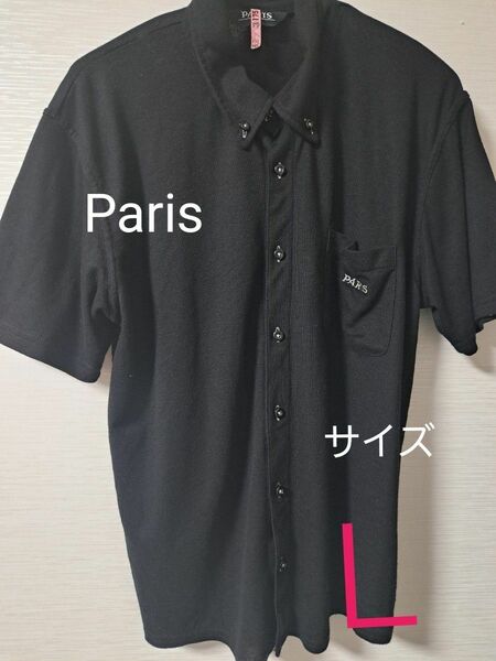 ブラック 黒 半袖　シャツ　メンズ　Paris　パリス