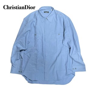 ChristianDior Christian Dior long sleeve shirt rayon shirt blue L Vintage 