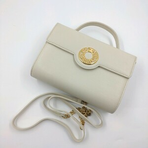 HANAE MORI ハナエモリ 2WAY ハンドバッグ ホワイト ゴールド金具 レザー