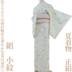 【ゆめsaku】夏着物 正絹 絽“色とりどりの萩が魅せる楽しく華やかな夏の演出☆”小紋 K-95