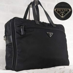 1 иен ~ PRADA Prada портфель большая сумка треугольник Logo safia-no кожа нейлон черный многофункциональный место хранения A4 место хранения возможно большая вместимость 