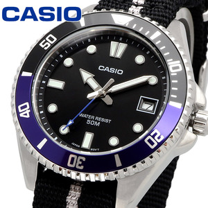 【父の日 ギフト】CASIO カシオ 腕時計 メンズ 小さめ 海外モデル クォーツ 50M ナイロンベルト ブラック MDV-10C-1A2V