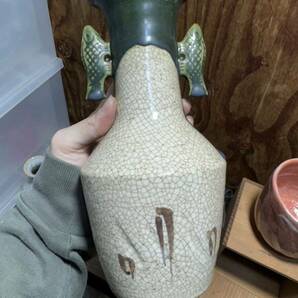 徳利 陶器 花瓶 酒器 茶器 茶道具 骨董品 青銅 赤楽筒 情楽 本郷 一楽窯 京焼 沸題 総織部 絵唐 全6点の画像9