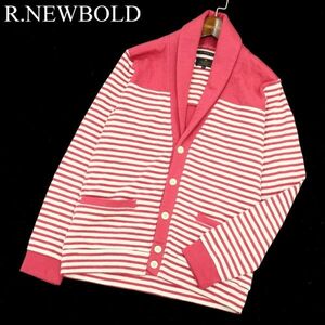 R.NEWBOLD ポールスミス 通年 ボーダー切替★ ショールカラー カーディガン Sz.M　メンズ　A3T00123_1#O