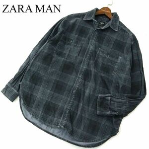 ZARA ザラ マン 現行タグ★ 秋冬 RELAXED FIT コーデュロイ 長袖 チェック シャツ Sz.S　メンズ グレー　A3T10343_9#B