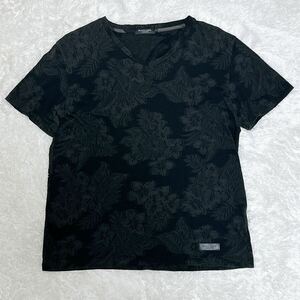 美品 クレストブリッジブラックレーベル カットソー 花柄 ボタニカル柄 黒 Mサイズ（2） 半袖Tシャツ Ｖネック 三陽商会 バーバリー後継