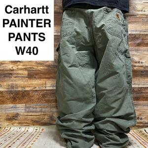 Carhartt カーハート ダック生地 ペインターパンツ ワークパンツ カーペンターパンツ w40 緑 グリーンカーキ オリーブ 古着 オーバーサイズ