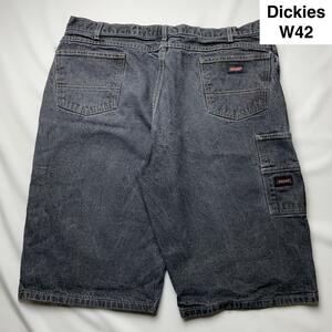 Dickies ディッキーズ w42 ブラックデニム ハーフパンツ ペインターパンツ 半ズボン 黒 極太 古着 グレーブラックジーンズ オーバーサイズ