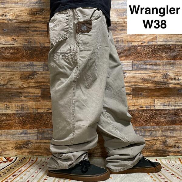 Wrangler RIGGS ラングラー w38 ワークパンツ ベージュ カーキ サンド 極太 オーバーサイズ ビッグサイズ メンズ 古着 極太