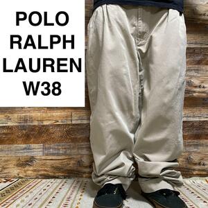 POLO RALPHLAUREN ポロラルフローレン チノパンツ ベージュ w38 古着 メンズ ポロチノ 刺繍 ポニーロゴ オーバーサイズ ワークパンツ