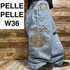 PELLE PELLE ペレペレ バギーデニム バギージーンズ ジーパン Gパン ストリート w36 刺繍 古着 極太 y2k b系 オーバーサイズ ライトブルー