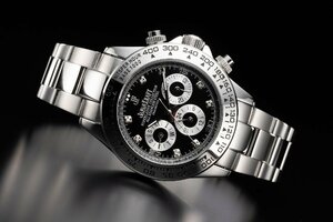 [ наш магазин ограниченный товар ]8 камень натуральный бриллиант имеется самозаводящиеся часы автоматический наручные часы [ серебряный × черный ] хронограф JAPAN KRAFT часы diamond 